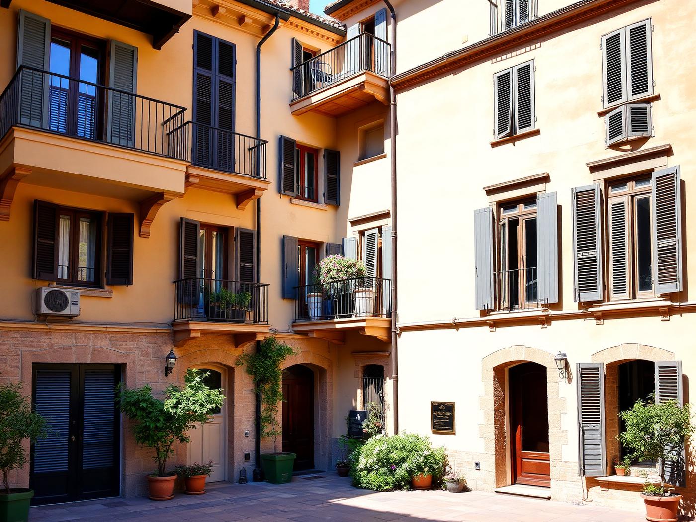 Palazzina residenziale italiana con balconi e persiane